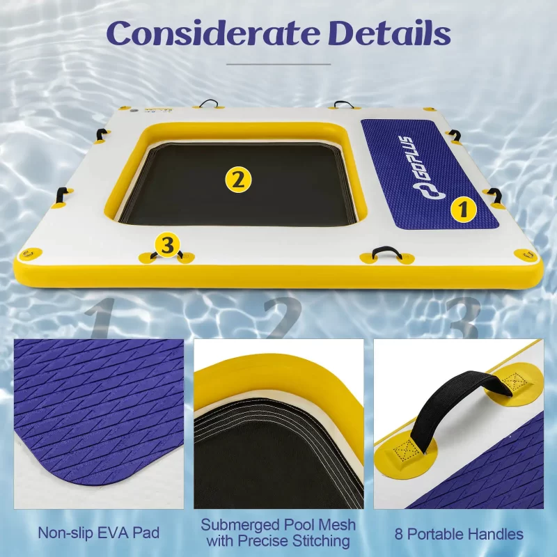 8 ft x 8 ft Inflatable Floating Dock with Mesh Swim Lounge (Removable Insert) - Image 6