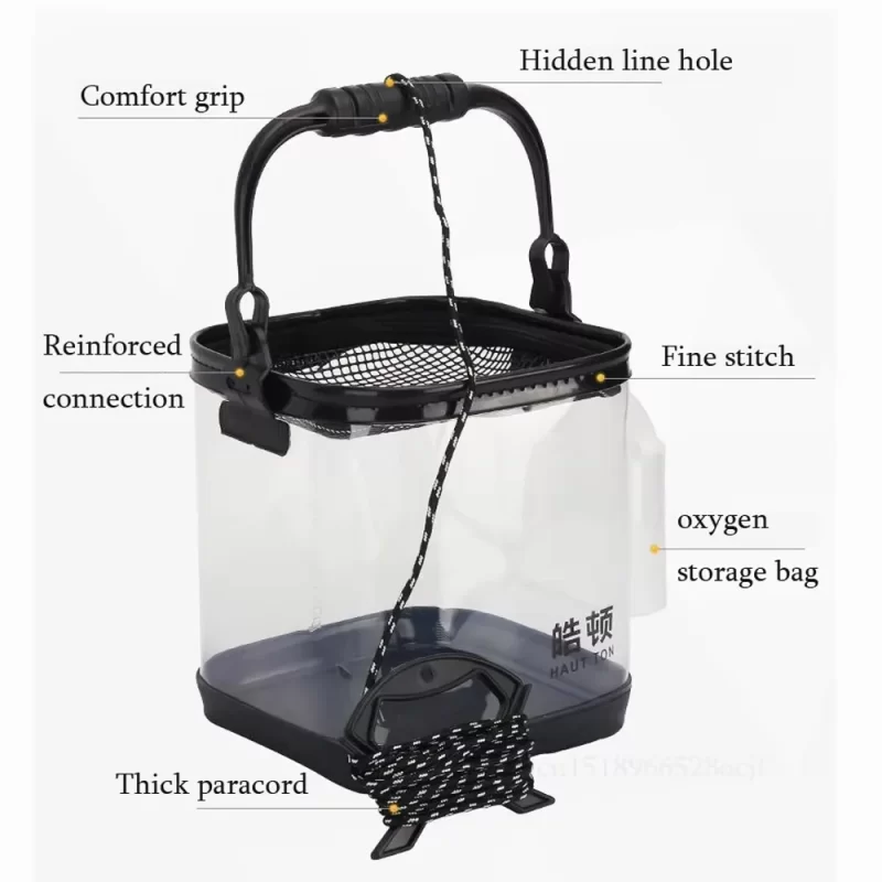 Folding EVA Fishing Bucket – Transparent Live Fish Storage Bag with Rope & Handle - Image 2