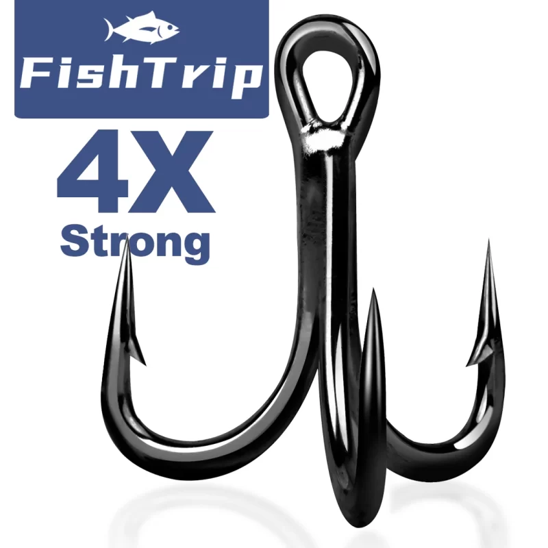 Fishtrip 4X Treble Hooks – High Carbon Steel, Barbed Saltwater Hooks for Lures, Jigs & Rigs
