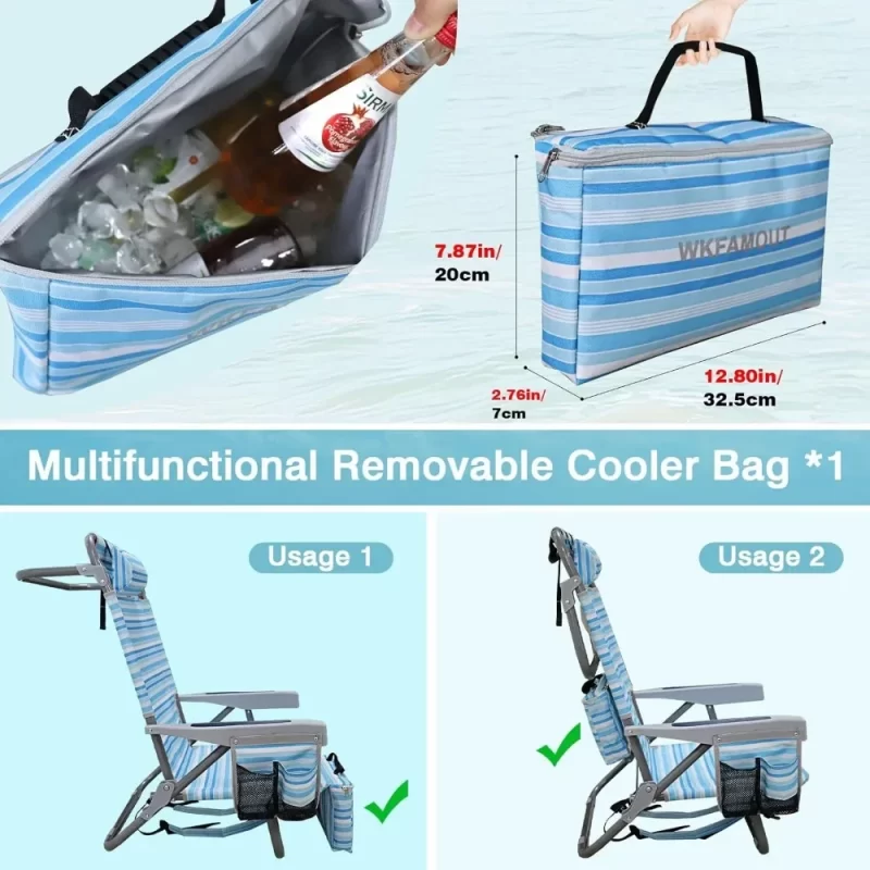 Set of 2 Backpack Folding Beach Chairs with Table – Heavy-Duty 350 lb Capacity, Lay-Flat Design - Image 2