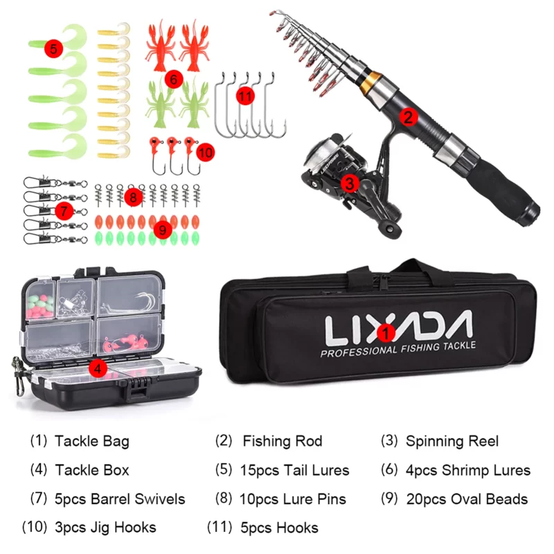 Lixada Telescopic Fishing Rod & Reel Combo – Full Carbon Fiber Travel Kit with Carry Case - Image 2