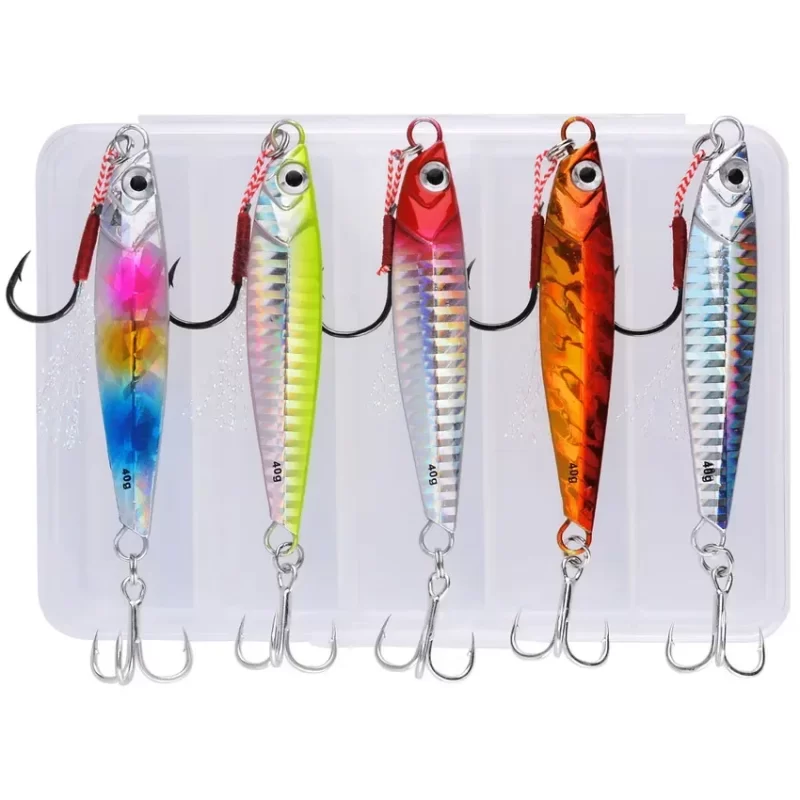 5pcs Metal Jig Fishing Lure Set – 10g to 40g Weights for Bass, Trout, and Saltwater Jigging - Image 2