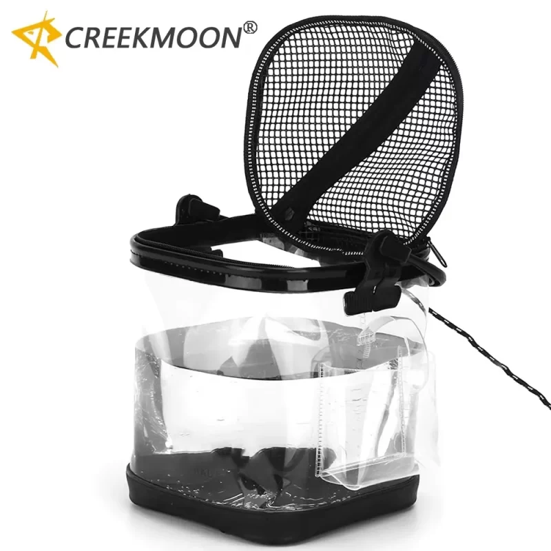 Folding EVA Fishing Bucket – Transparent Live Fish Storage Bag with Rope & Handle
