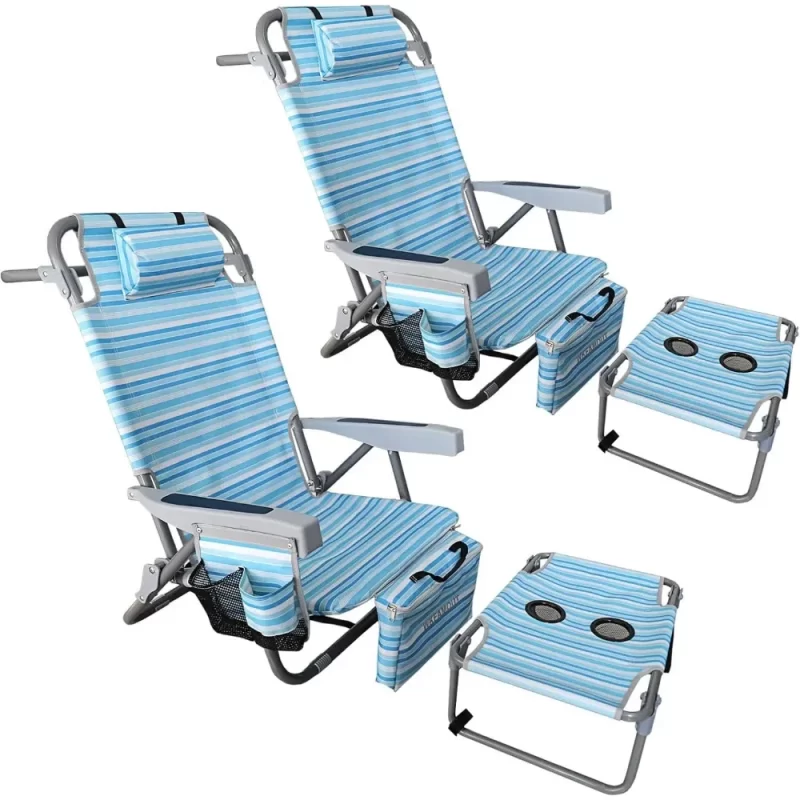 Set of 2 Backpack Folding Beach Chairs with Table – Heavy-Duty 350 lb Capacity, Lay-Flat Design