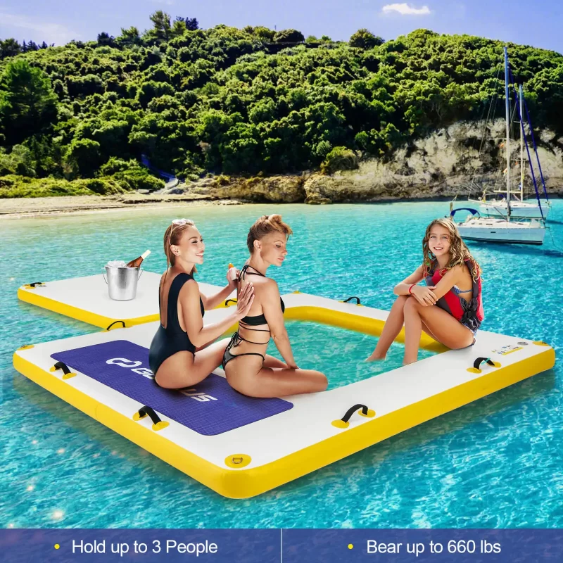 8 ft x 8 ft Inflatable Floating Dock with Mesh Swim Lounge (Removable Insert) - Image 3