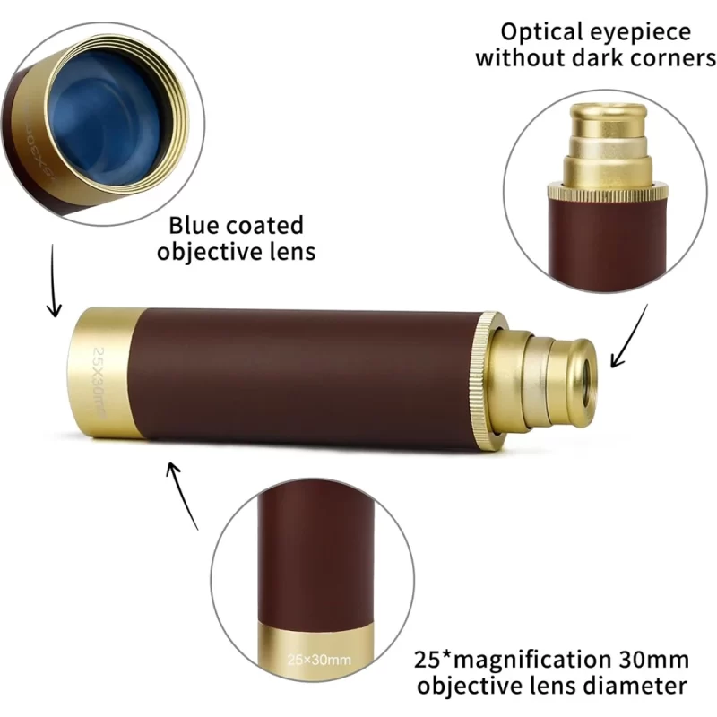 Brass Handheld Monocular – 25x30 Collapsible Pirate-Style Telescope for Hiking, Travel & Gifts - Image 3