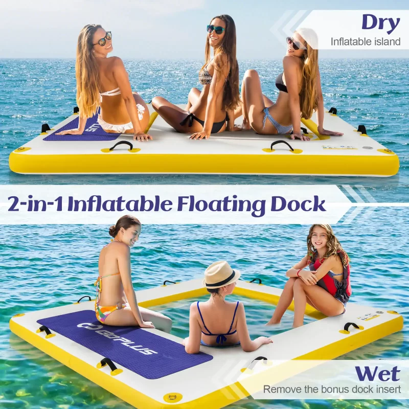 8 ft x 8 ft Inflatable Floating Dock with Mesh Swim Lounge (Removable Insert) - Image 4