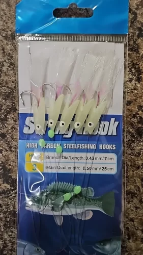 5-Hook Sabiki Rig – Saltwater Bait Rig with Real Fish Skin & Glow Flash for Mackerel, Herring & More photo review